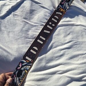 Ed Hardy Brown Leather Belt with Multicolor Graphic Accents